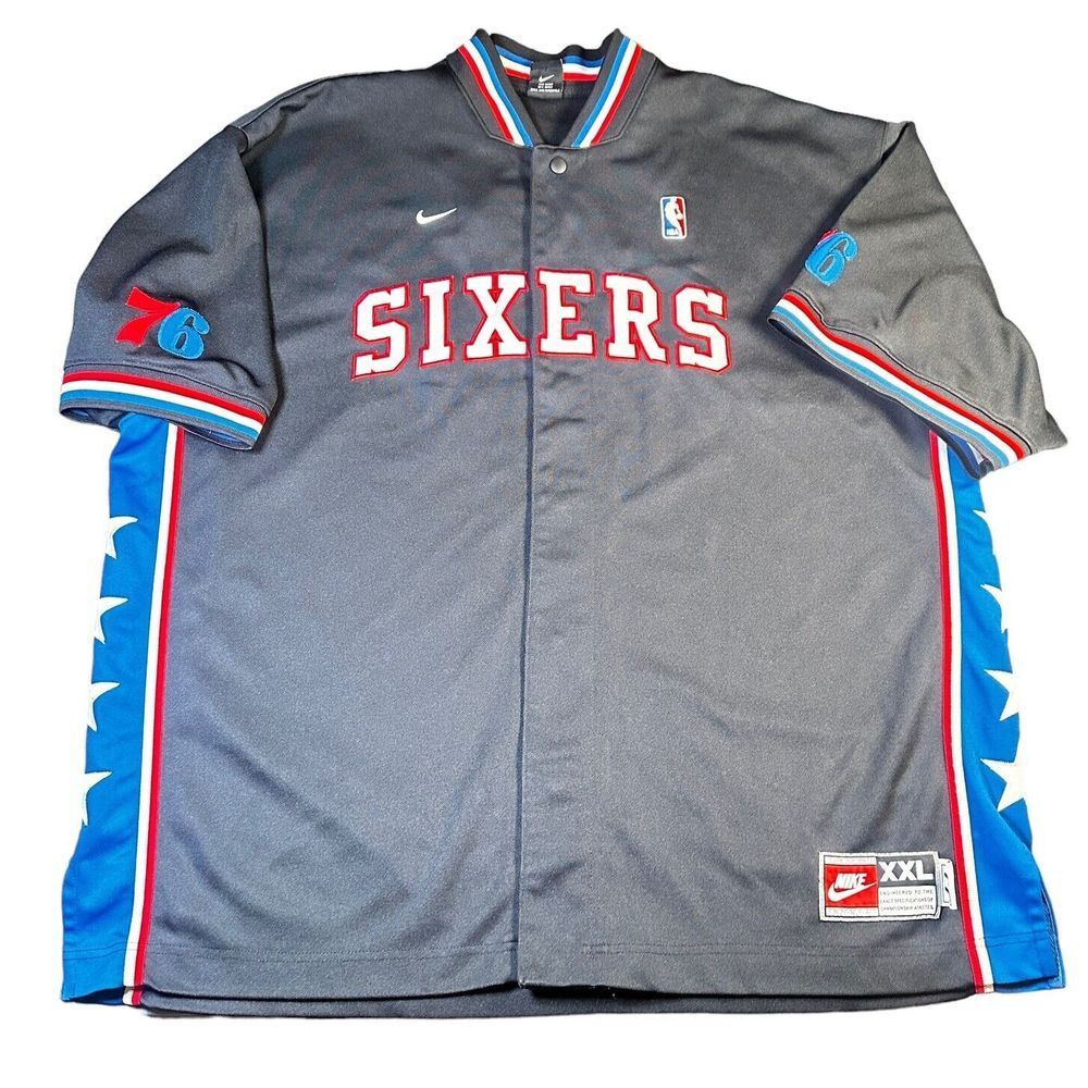 Vintage Snap Up NBA Philadelphia 76'ers NBA Black Nike Warm Up Jersey XXL